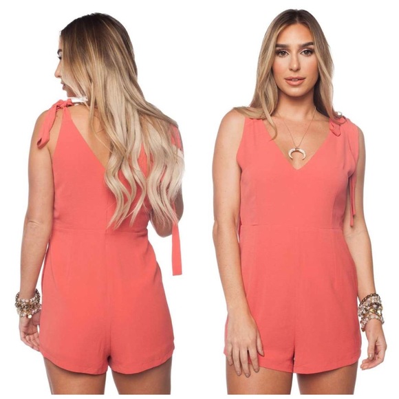 BUDDYLOVE JOAN TIE SHOULDER ROMPER - CORAL - Picture 3 of 14